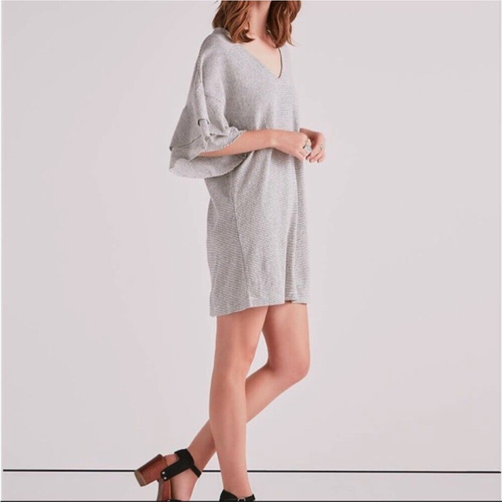 Lucky Brand black and white striped ruffle sleeve dress
